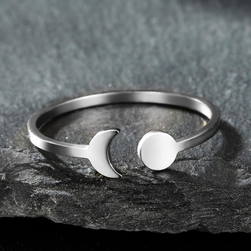 Dawapara Sun and Moon Rings Stainless Steel Cresent Adjustable Ring Stainless Steel Wedding Band Couple Jewelry