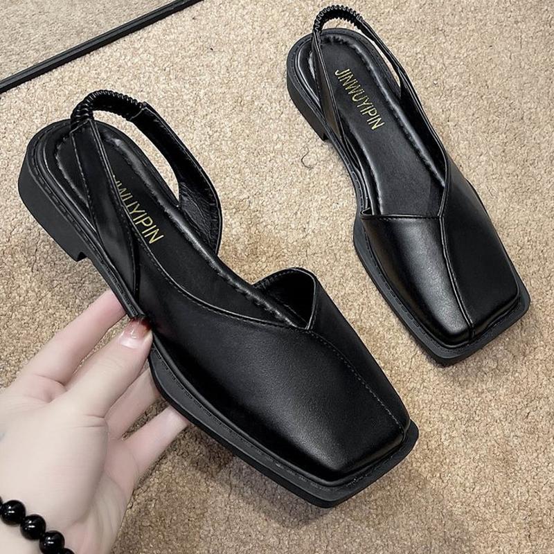 Damen Flache Sandalen Fashion Square Toe Slingback Schuhe Frühling Sommer Neue Trend Designer Dicke Rutschen Casual Damen Hausschuhe