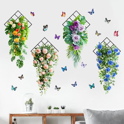Planta Verde Enredadera Flor Mariposa Pegatinas de Pared Impermeables Autoadhesivas Pintura Decorativa para Sala de Estar Dormitorio