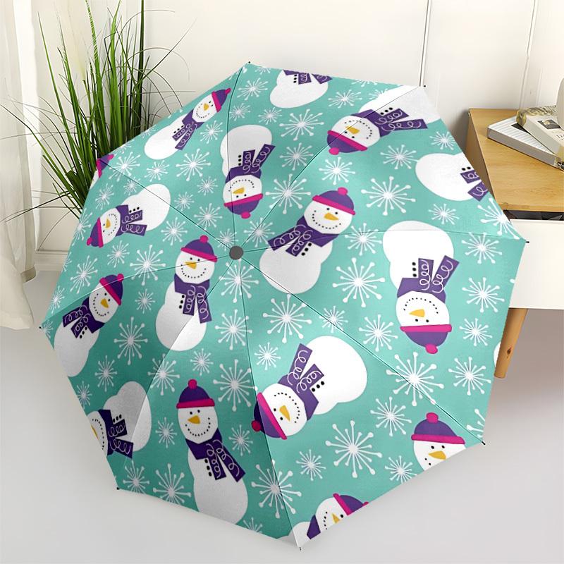 1pc Snowman Pattern Automatic Folding Umbrella Durable Iron Frame,All Seasons Home Travel Outdoor Multifunctional Umbrella Yy251115055