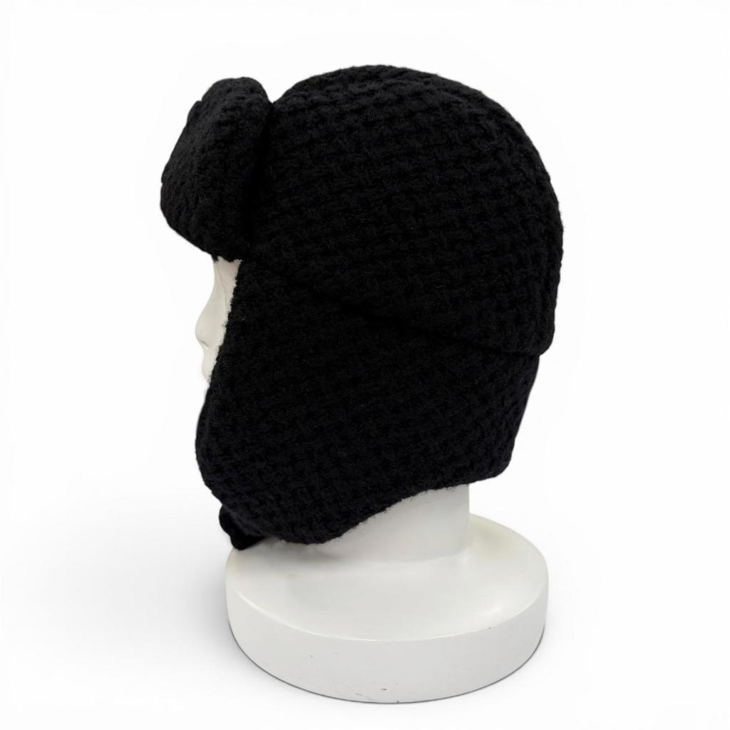 Pristine CHANEL Knit cap COCO Mark Chapka Hat Trapper Hat Flight Hat cashmere Used