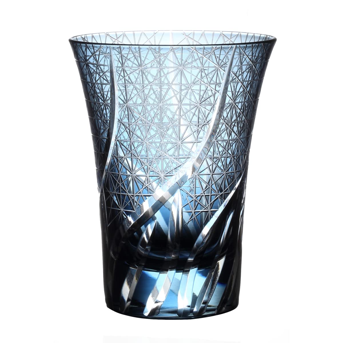 

Nostalgia Kiriko Glass Ranbori Komon Ink Bisho J-kitchens Cup, 8.4×11cm, 230cc, (Small Pattern), Blue, (Current Model)
