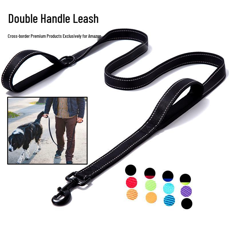 Reflective Explosion-Proof Shock-Absorbing Double-Handle Leash for Large Dogs
