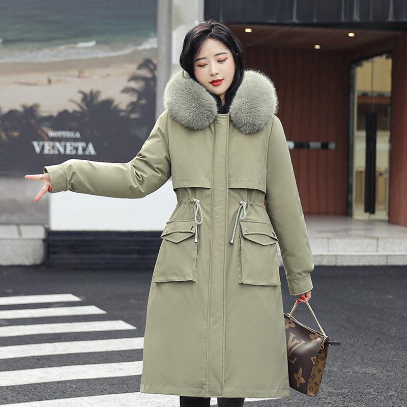 

Winter thickened down cotton removable liner cotton jacket women s medium and long cotton jacket XXXL жовто-зелений