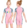 Einteiliger Sonnenschutz-Badeanzug für Mädchen mit kurzen Ärmeln, schnelltrocknend für Schnorcheln, heiße Quellen und Schwimmtraining.
