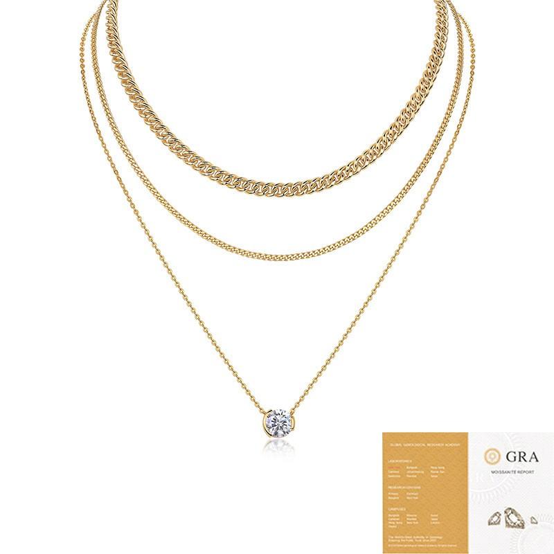 Elegant 3-Layer Sterling Necklace With Moissanite Stones Long Chain Women Minimalist Ins Style