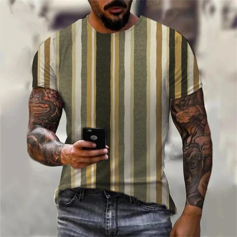 Stripe Graphic T-Shirt For Men Color Block 3D Printed Tees Summer Casual O-Neck Tops Loose Sports Short Sleeve Street T Shirts