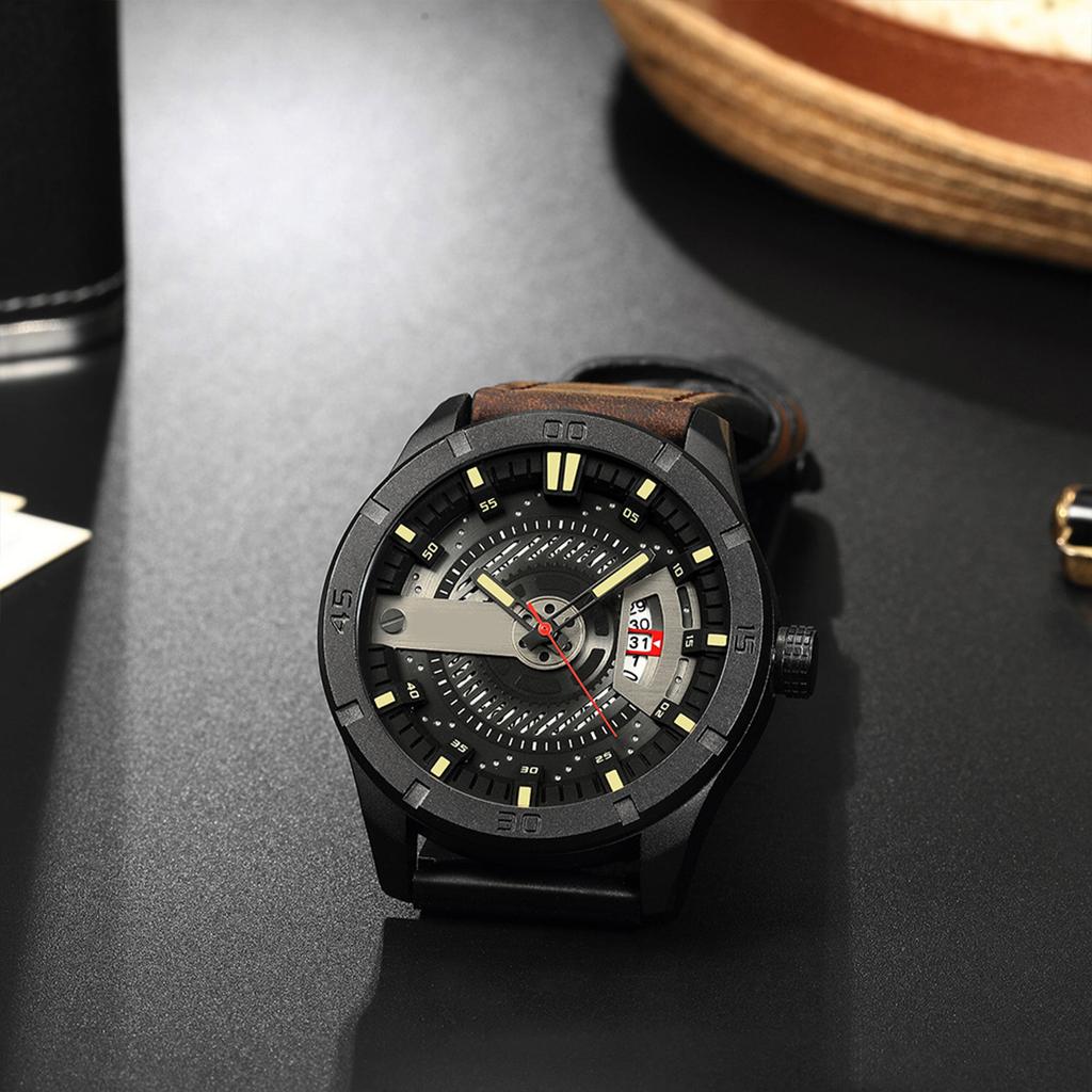   Men Watch Business Multifunctional Quartz Watch for Men Women Daily Use Stylish   Alloy Case PU Lther Strap 47mm   Black Blue Red Grey Oran