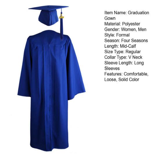 1 Set Graduation Gown Hat Tassel Zipper V Neck Loose Solid Color 2023 High School Bachelor Academic Dress Student Supplies