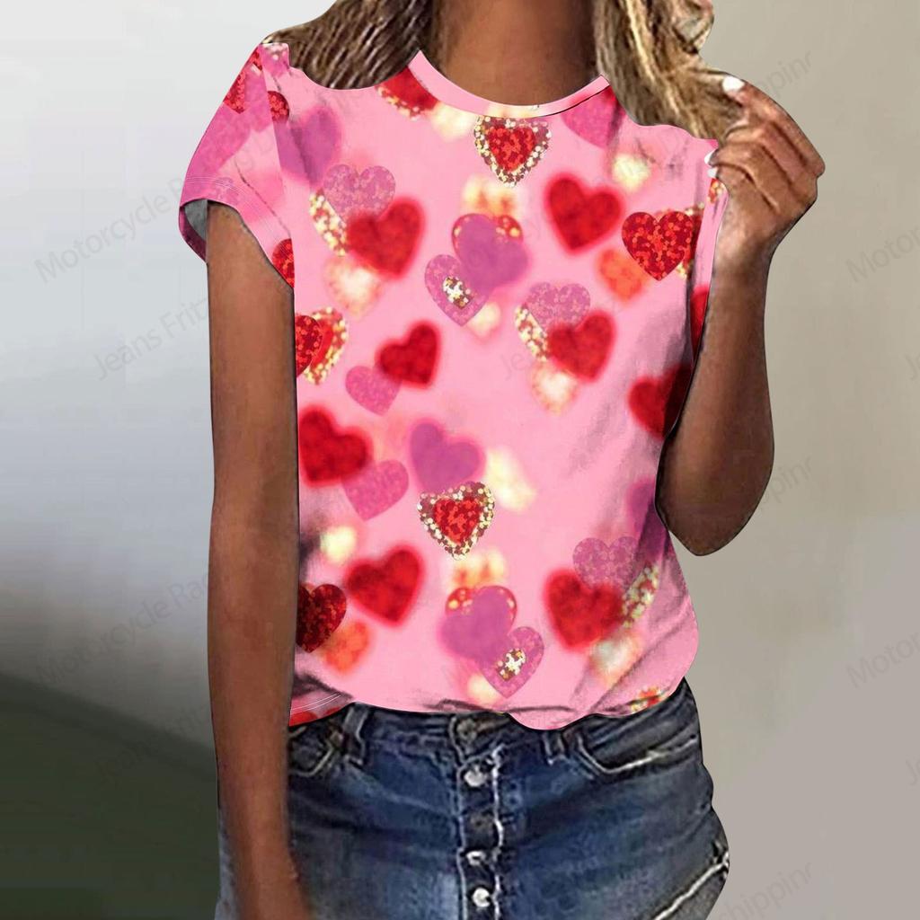 Tricou cu Imprimeu 3D Inimă de Dragoste Femei Modă Tricou Supradimensionat Harajuku Mânecă Scurtă Topuri Tricouri Cadou Ziua Îndrăgostiților Tricou Gât Rotund