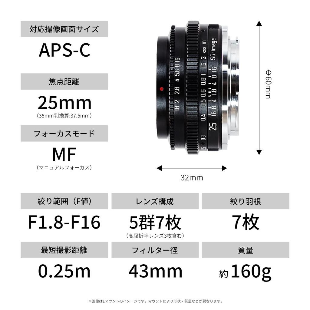 25mm Micro Four Thirds Compatible Manual Focus Pancake Single for Lightweight Metal Black SG-image F1.8 (MFT) Lens, Focus, Snapshots, Barrel, (2-Year