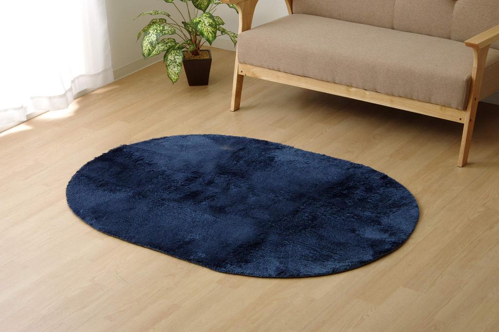 IKEHIKO Rug, 1 Tatami Mat, Solid Shag, Available In Navy, Approximately 100 X 150 Cm, Oval, Hot Carpet Compatible, #3967459