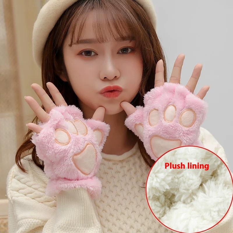 Women Gloves Bear Palm Paw Animals Plushclaw Glove Winter Fluffy Cat Paw Full Finger Gloves Keep Warm Lovely Soft Furry Mittens
