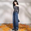 Printemps Été Vintage Bleu Ample Jambe Large Coupe Saber Mode Quotidienne Pantalon en Jean Long Pantalon Décontracté Femme Pantalon en Jean Surdimensionné