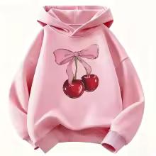 Girls Sweatshirt Y2k Bow with Cherry Fashion Design Children's Cute Hoody for Boys Girls Autumn Spring Casual Hoodies