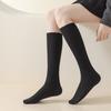 5 Pairs Women Rib Knitted Cotton Over The Calf Socks with Thick Double Stitching Classical Solid Color Knee Length Socks