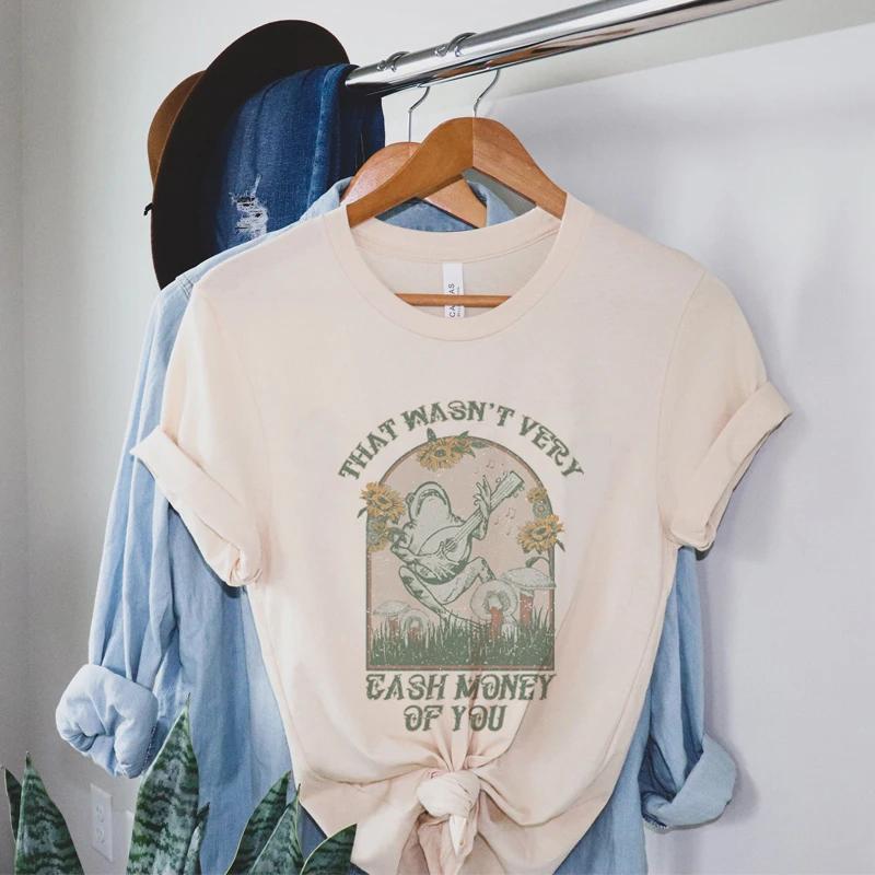 That Wasnt Very Cash Money Funny Meme TShirts Short Sleeve Vintage Cute Frog Graphic Tees Women Cottagecore Aesthetic Tops