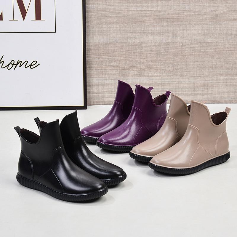 Women's spring and autumn short tube waterproof shoes rain shoes non-slip warm rain boots car wash kitchen thickened wear-resistant rubber shoes