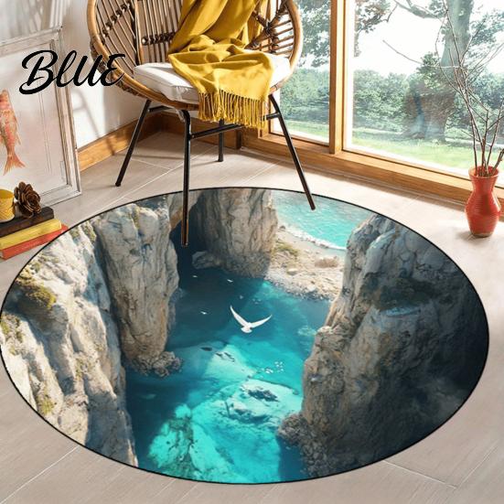 Hand Washable Floor Machine Bedroom Rug Realistic 3D Hole Mat Round Optical Illusion Non-Slip Area
