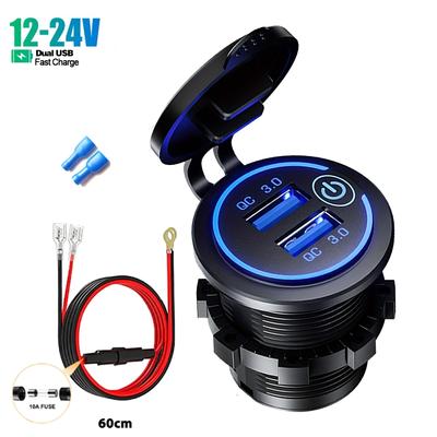 Caricabatteria da auto USB doppio QC3.0 con interruttore a sfioramento, ricarica rapida 4X impermeabile per auto, barca, SUV, moto