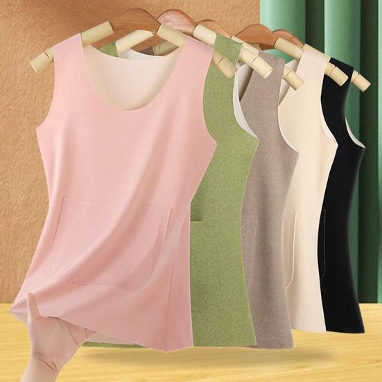 Women Thermal Tank Top Square Neck Sleeveless Warm Camisole Top with Front And Back Pockets Winter Double Layer Basic Undershirts
