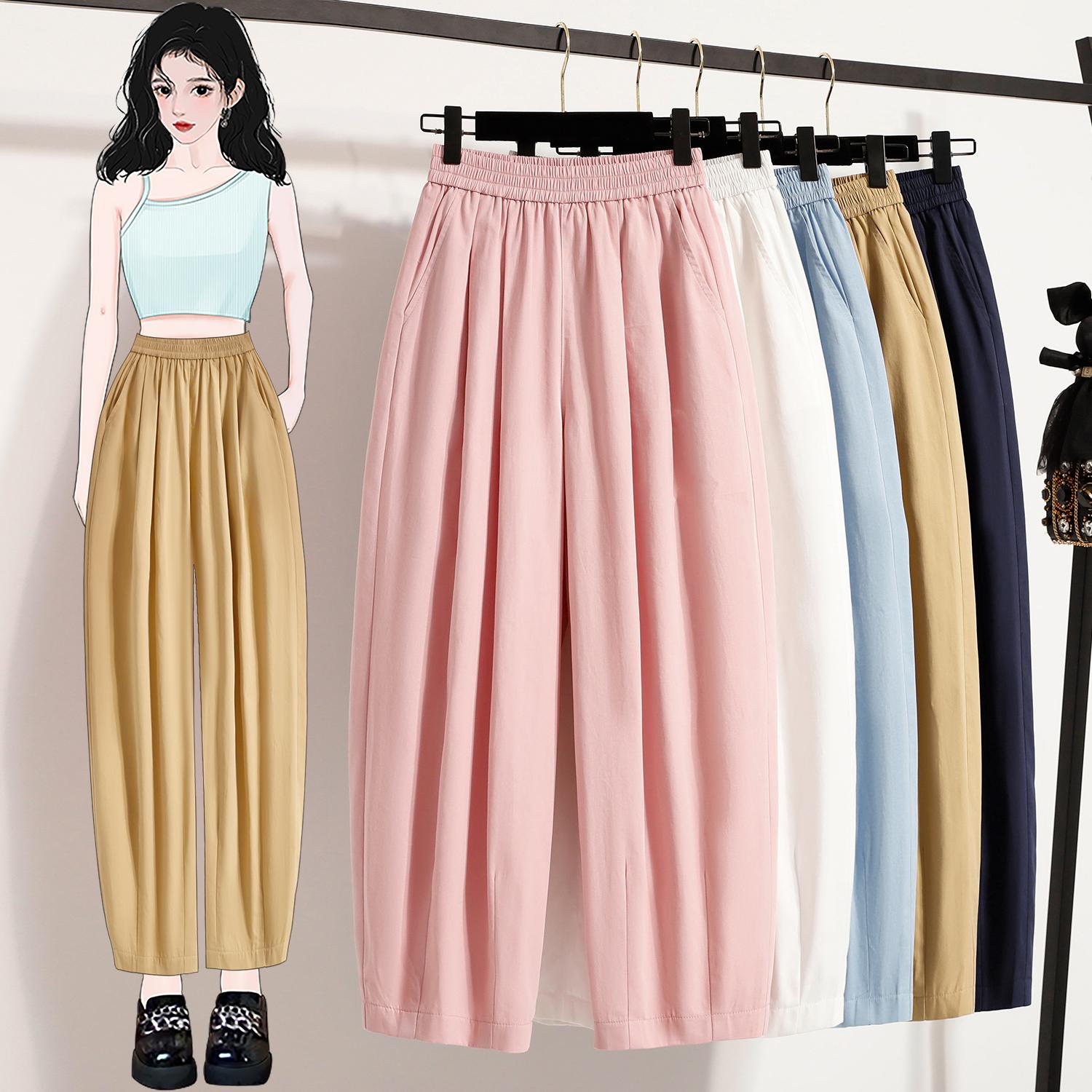

DIMANAF 2025 Summer Plus Size Long Pants Women Elastic Casual Harem Pants High Waist Pleated Loose Basic Wide Leg Pants M чорний