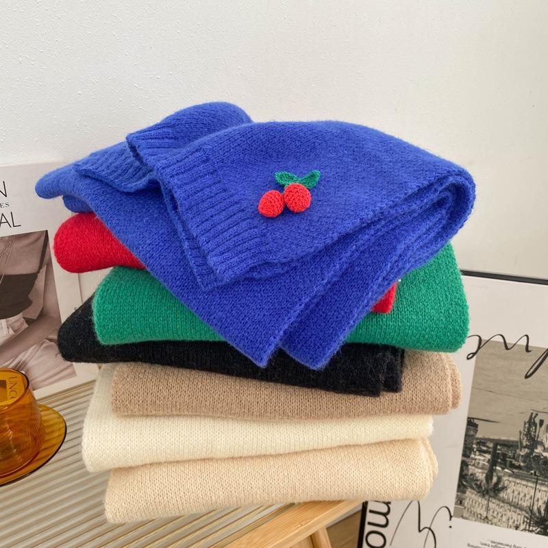 Cherry knitted wool scarf female winter cute girl soft girl small fresh versatile student warm scarf