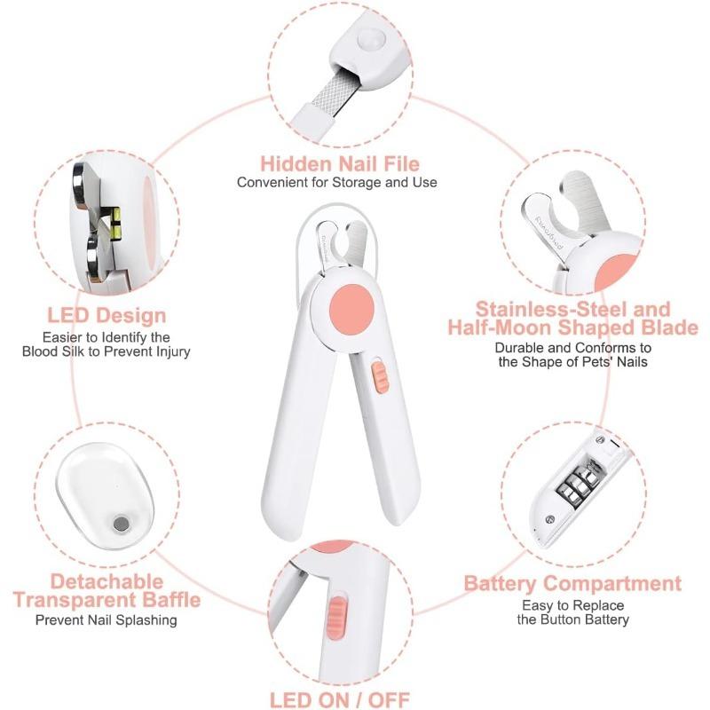 Dog Cat Pet Nail Clippers, Dog Nail Clippers and Trimmers with Safety Shield and LED Lights, Pet Toenail Clippers for Large, Medium and Small Pets