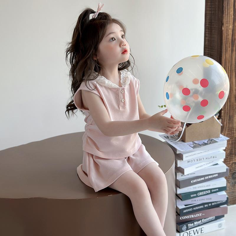 Mädchen Sommer Weste Set Kinder Spitze Ärmellos Zweiteiler Baby Sommerkleidung Trendig