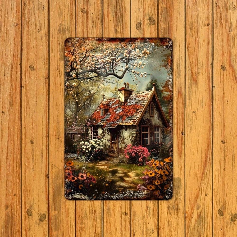 

Metal Wall Art, Vintage Cabin in The Woods for Bar Garage Loft Decor