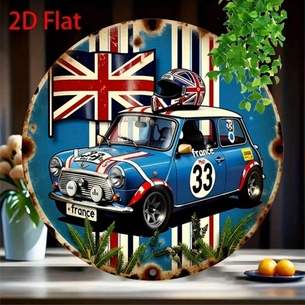 Metal British Vintage Car Racing Union Jack Wall Art Aluminum Tin Sign Man Cave Decor