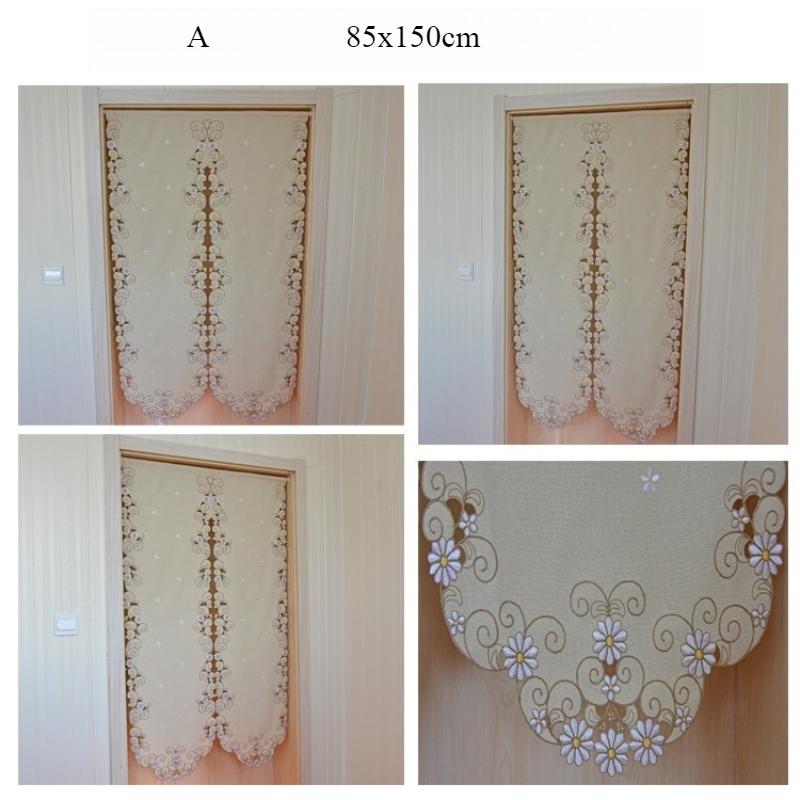 Rideau Court Kaki Clair Tissu Brodé Rideau de Porte Marguerite Rideau Élégant pour Chambre Salon Salle de Bain Cuisine, Sans Tringle, 1 pièce