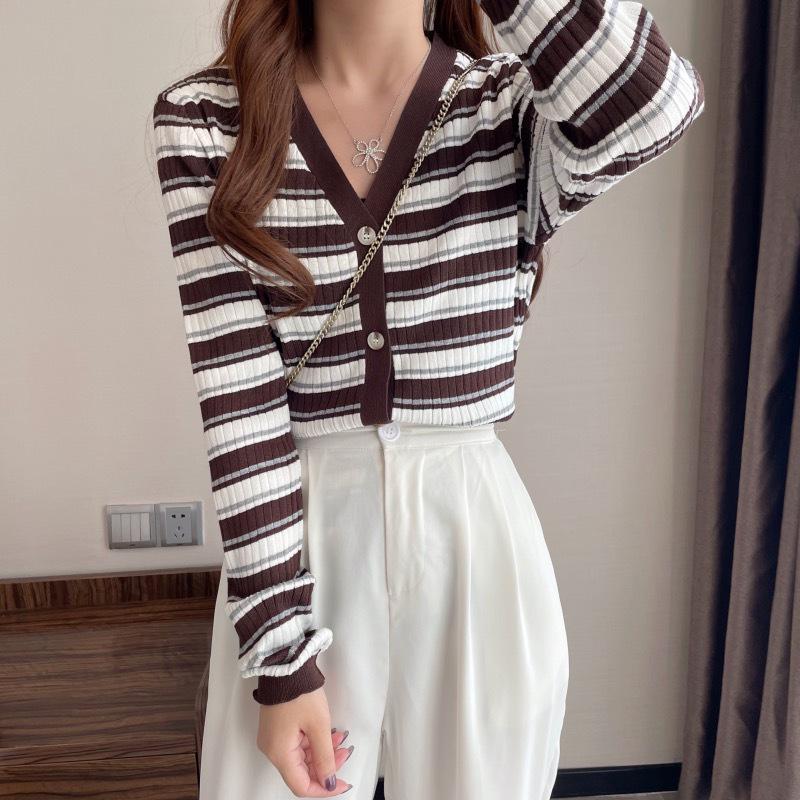 Plus Size Women's Gradient Stripe Cardigan - Slimming Casual Knitwear Top
