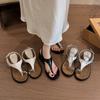 Wedge heel design sense niche sandals 2025 summer Korean version retro personality metal buckle cover toe Roman sandals women