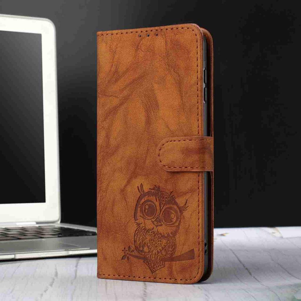 8-Color Owl Embossed Pattern Flip Card Design Wallet Case for TCL 40 XL/40R/40X/40SE.TCL 403/405/406/408