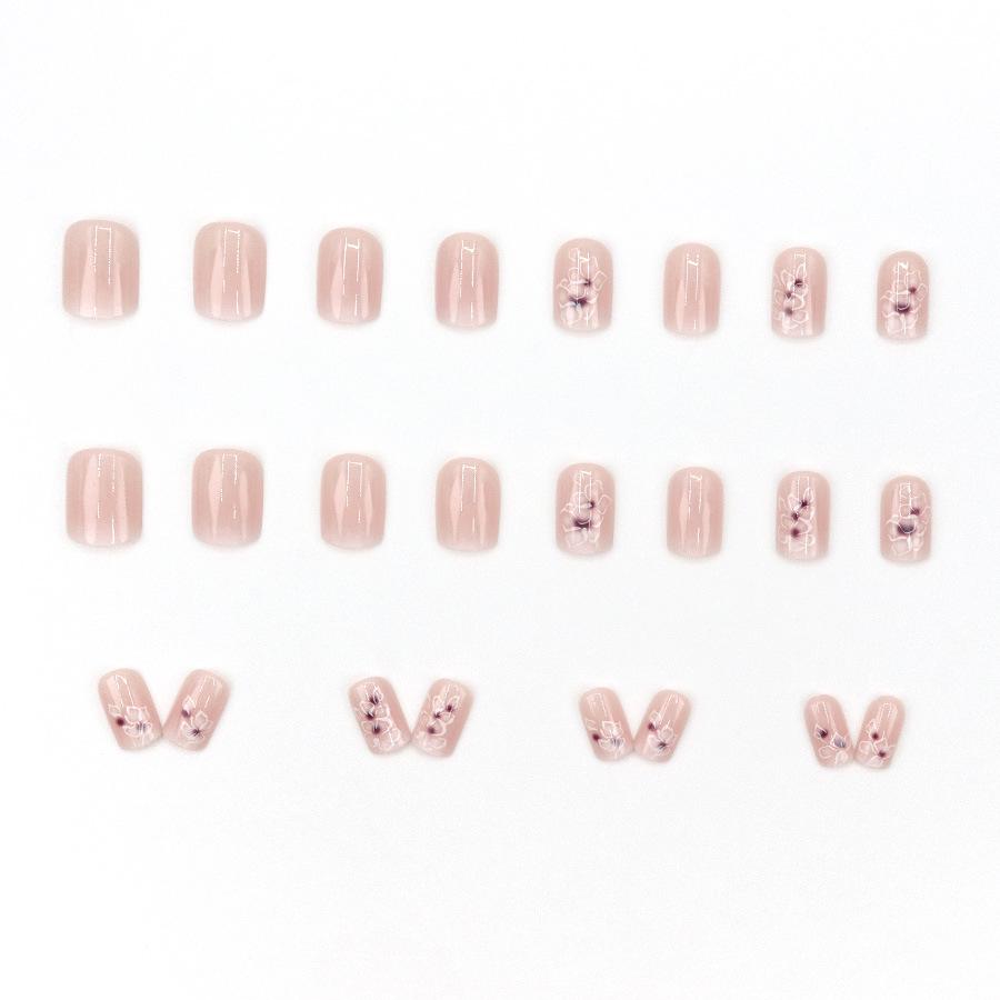European & American Trend: Skin-Whitening Gradient Floral Nail Patches, Reusable, 24 Pieces