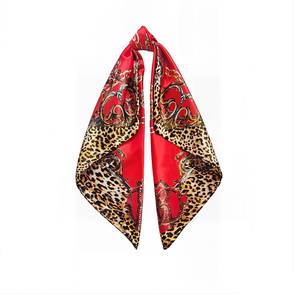 Leopard Print 90cm Silk Headscarf for Women - Versatile European & American Style with Paisley Design
