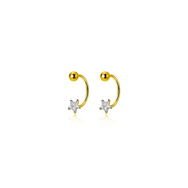2 ΤΕΜ. Αστέρι από ανοξείδωτο ατσάλι Crystal CZ Ear Studs Σκουλαρίκια Γυναικεία Ασημί Χρώμα Tragus Cartilage Helix Piercing Jewelry