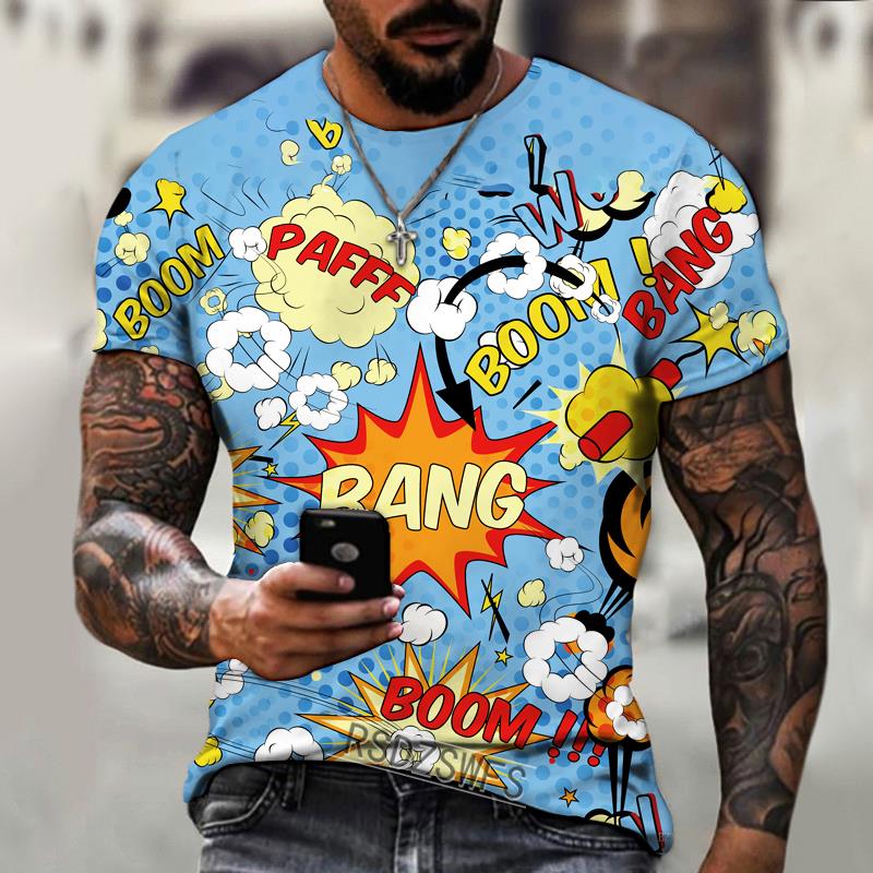 

Летний топ с круглым вырезом и 3D-принтом граффити и взрывных элементов, модная повседневная мужская футболка с коротким рукавом 6XL