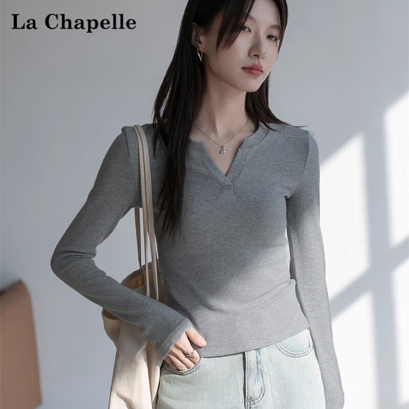 La Chapelle Women s V-Neck Slim-Fit Long-Sleeve T-Shirt XL