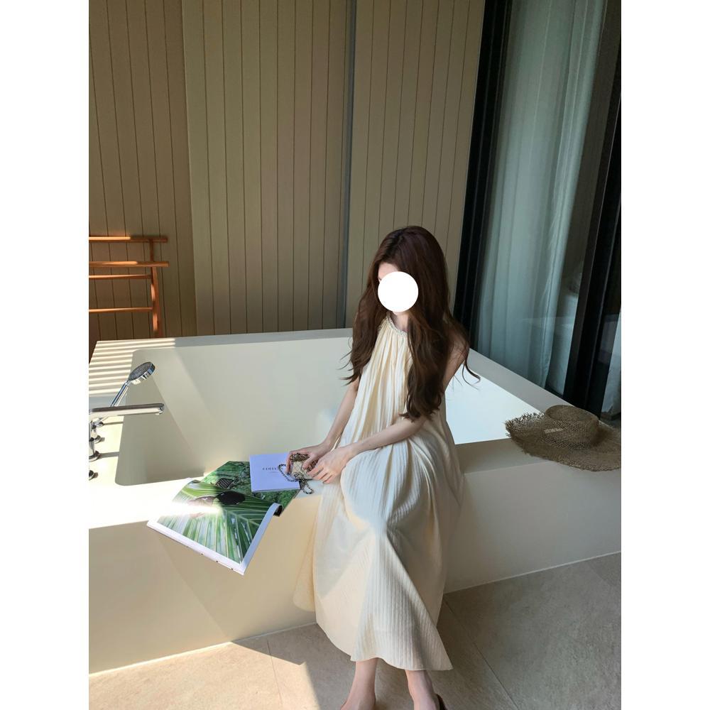 Gentle Wind French Neck Sleeveless Suspender Dress Women's Summer New High-end Temperament Thin Fairy Dress