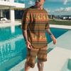 Summer Trend Men's Casual Beach Shorts Short Sleeve Suit 3d Printed Color Gradient Retro O Collar 2 Piece Set Fashionable Casual