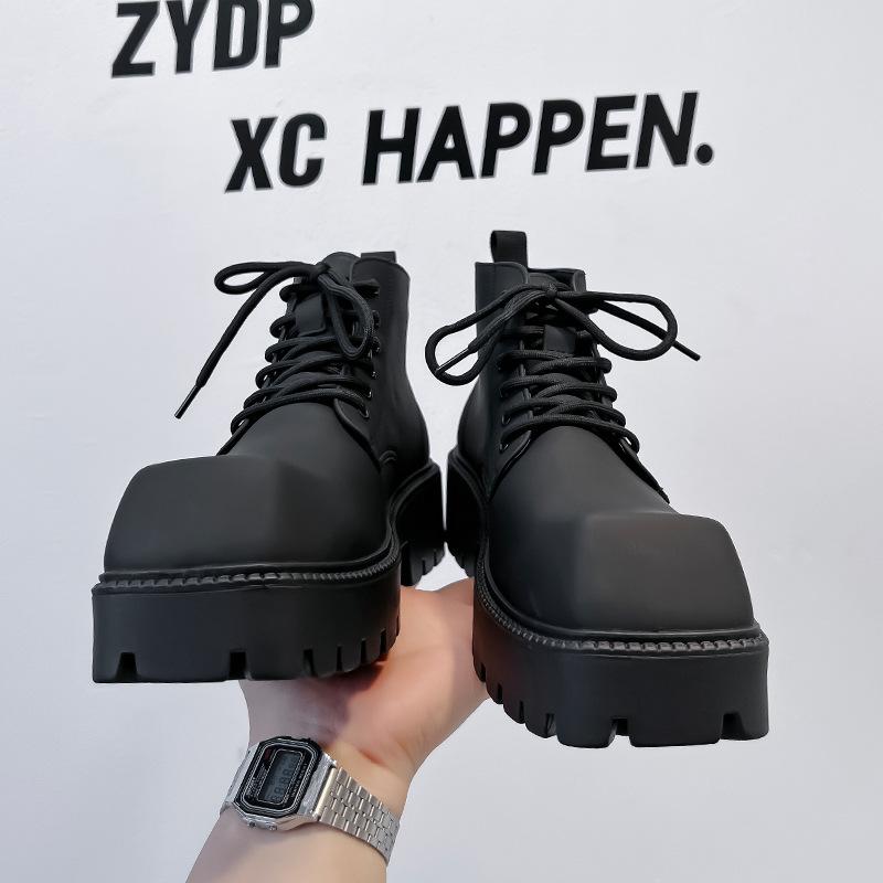 Derby big head Martin boots 2024 new thick-soled heightening medium-top men's shoes retro square head short boots 1909-A