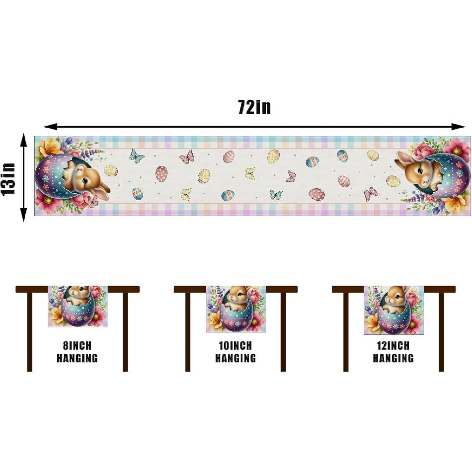 Happy Easter Table Runner Bunny Rabbit Watercolor Easter Eggs Flower Tablecloth Easter Spring Summer Party Decorations and Supplies for Home Kitchen