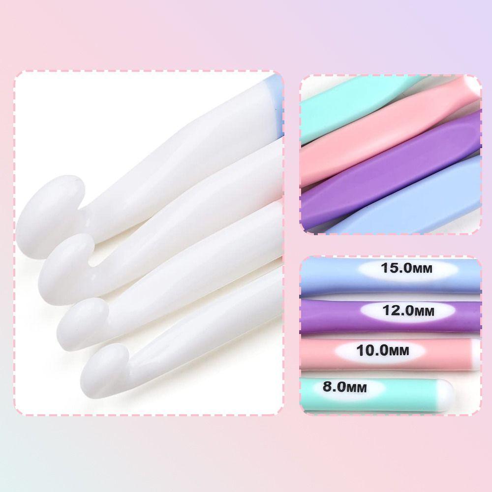 4Pcs Soft Grip DIY Ergonomic Handle Weave Yarn Knitting Needles Craft Tools Crochet Hooks