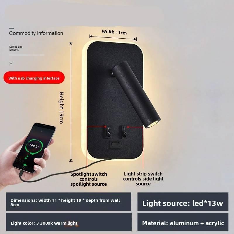 Rotation Usb Charging Adjustable Wall Lamp Bedside Study Reading Lamp Sconce