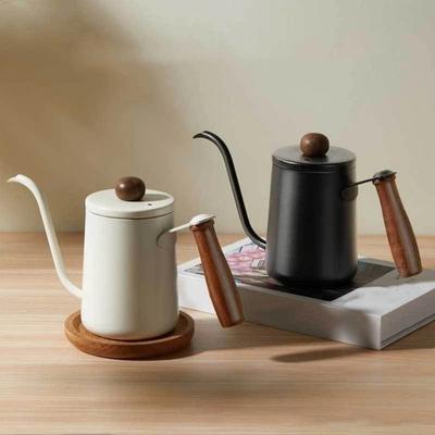 600ML Pour Over Coffee Kettle Wood Handle Drip Filter Coffee Maker Hand Brewing Kettle  Picnic