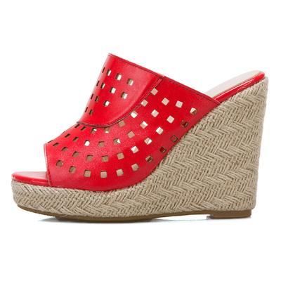 Fashion Cut-outs Platform Women's Slippers Wedge Heels Mules Shoes Summer Sandals For Women Open Toe Knitted Wedge Shoes Large Size 45