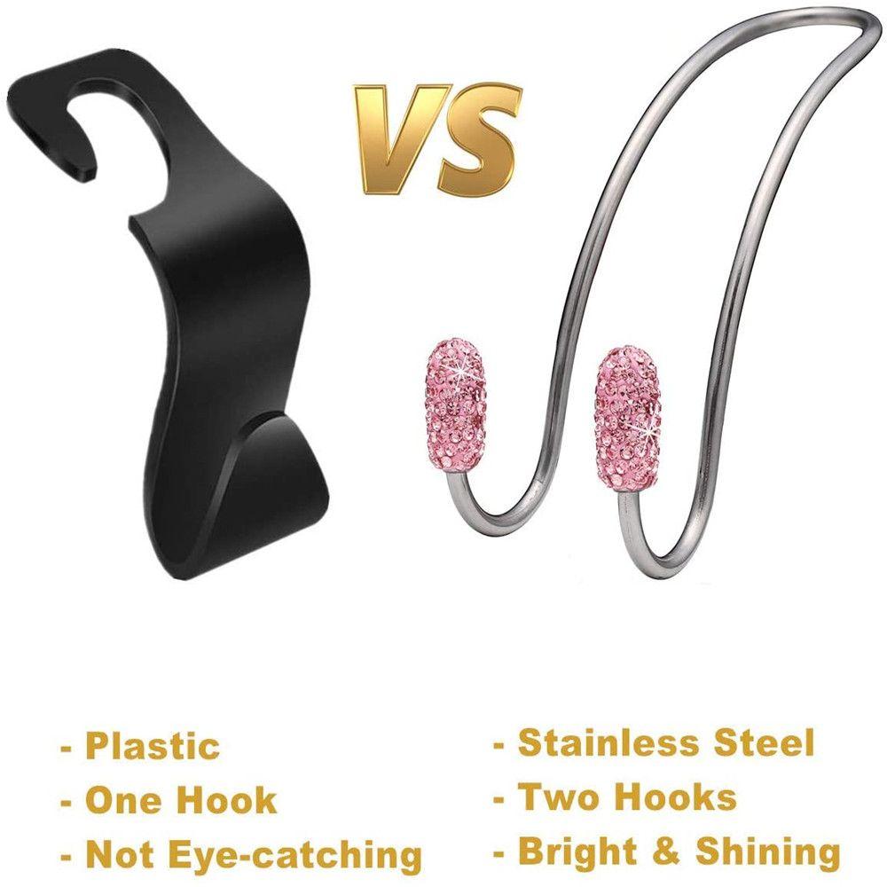 2 Pack Seat Back Organizers Bling Diamond Universal Car Headrest  Bag Hangers Strong Durable Auto Backseat Storage Hooks