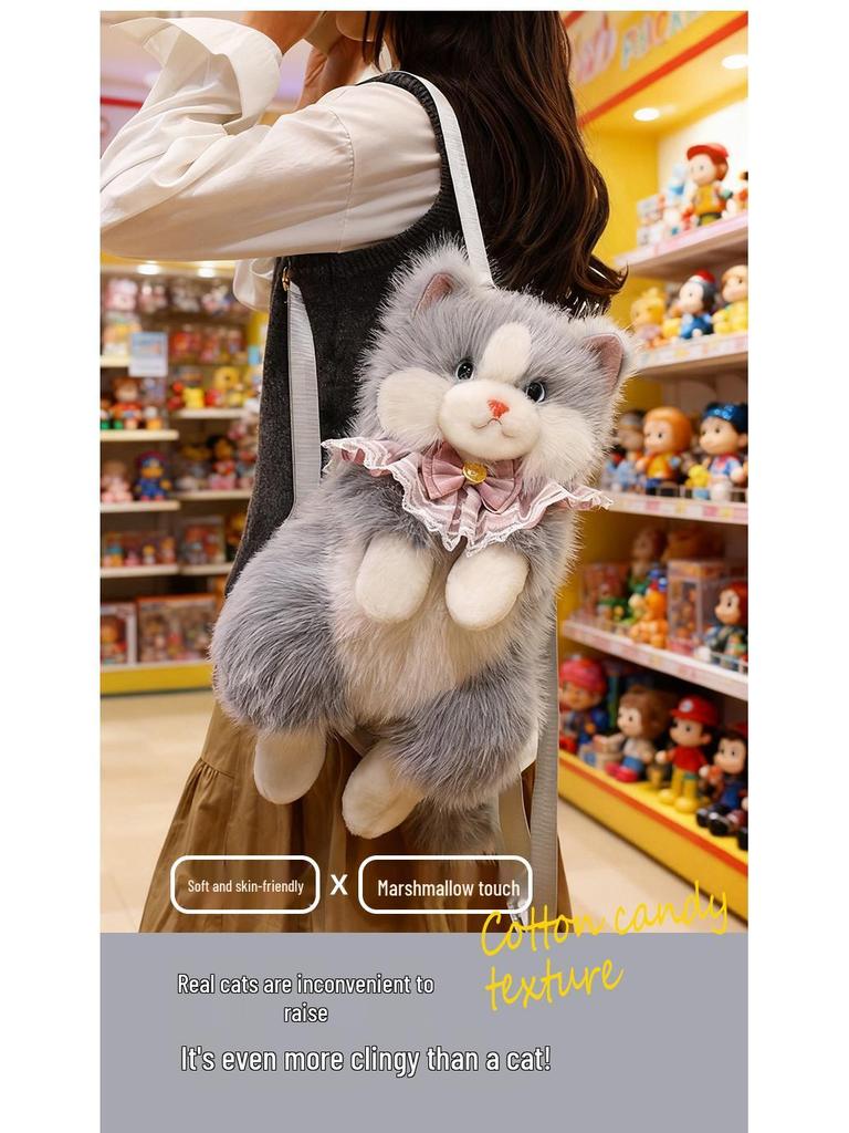Cross-border Cat Doll Backpack: Plush Simulation Double Shoulder Toy, Ideal Gift for Girls